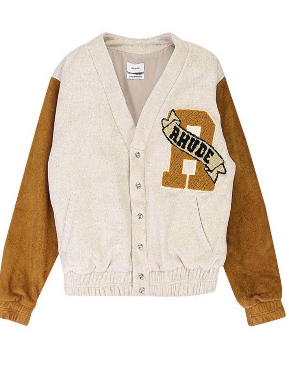 Rhude Men’s Cream and Brown Letterman Cardigan Jacket